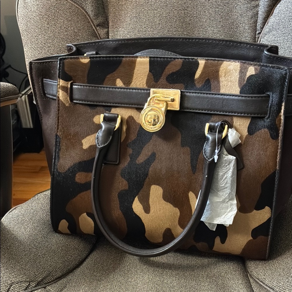 Michael Kors Brown and Black Tote with Gold Hardware